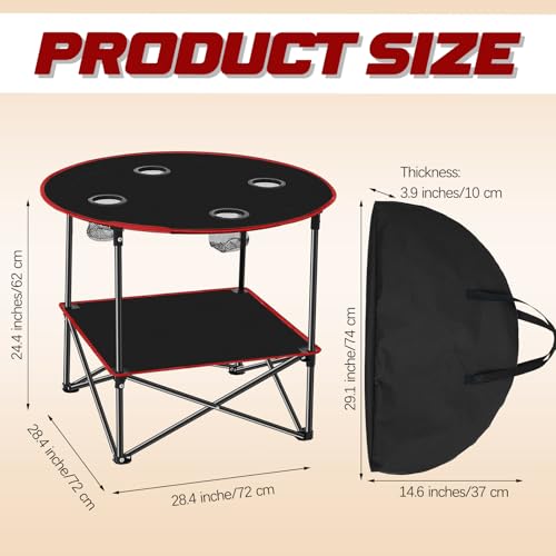 Soaoo 2 Pcs Folding Camping Table with 4 Mesh Cupholders 2 Tier Portable Folding Table Round Lightweight Fabric Compact Carrying Case Beach Table for Summer Outdoor Tailgating Fishing Hiking - color: Black