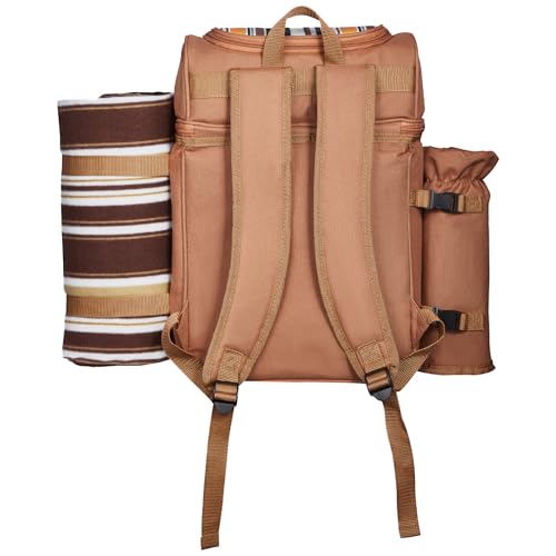 VEVOR Picnic Backpack, Beach Picnic Backpack Bag for 4 Person with Insulated Cooler Compartment, Detachable Bottle/Wine Holder, Lightweight Blanket, Plates and Cutlery Set for Hiking & Camping, Brown - size: double layer for 4 & browne