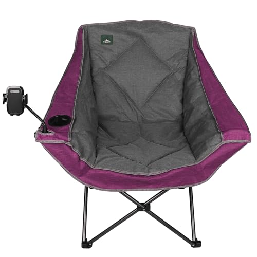 Northroad Oversized Foldable Camping Chair with Cell Phone Holder,Outdoor Padded Lawn Chair w/Cup Holder,Carry Bag for Beach, Hiking, and Picnics,Heavy-Duty 300-lbs Capacity, Purple - color: Purple With Phone Holder