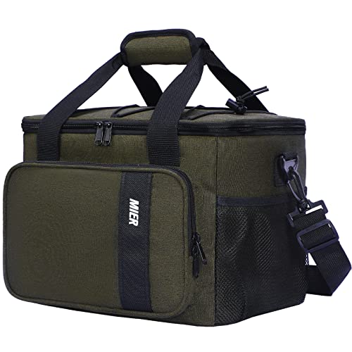 MIER Mens Lunchbox for Work Insulated 24 Cans/15L Large Lunch Bags Leakproof Adult Women Lunch Box Coolers for Travel Beach Picnic Office, Dark Green - color: Green