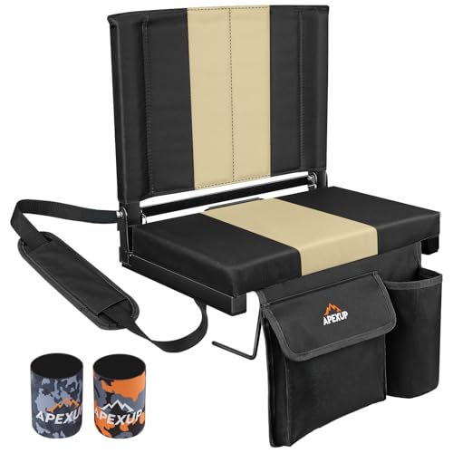 APEXUP Stadium Seats with Back Support, Portable Bleacher Seat with Large Pocket and Cup Holder, Wide Stadium Chair for Sports Events and Concerts - color: Steel Grey+gold