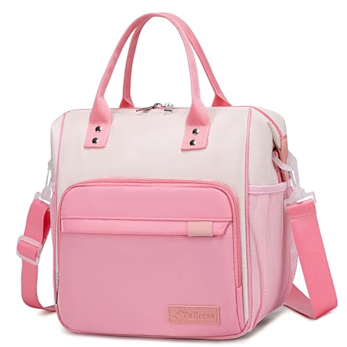 Aesthetic Lunch Box for Women Preppy Insulated Lunch Bag for Young Ladies College Lunch Tote Bag School Supplies Accessories - color: A15: Beige,Pink, size: Large