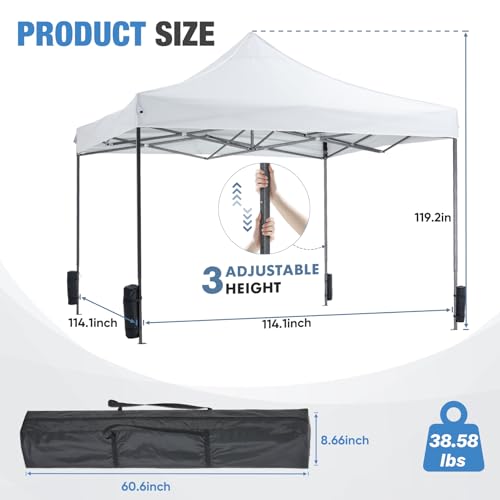 NEWBULIG 10x10 FT Pop Up Canopy Tent, Heavy Duty Outdoor Sun Shade Shelter with Sand Bags, Portable Instant Canopy for Camping, Beach, Backyard, Patio, Classic White - color: Classic White, size: 10x10FT