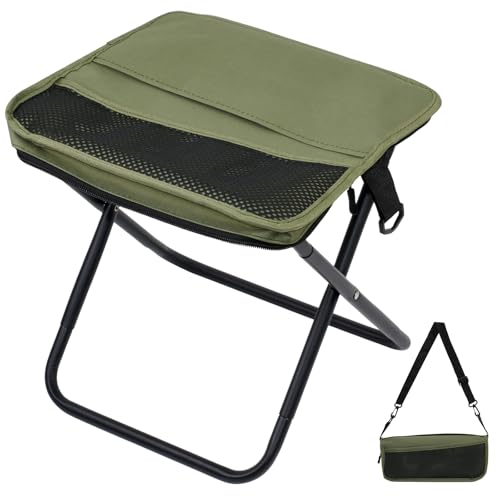 Foldable Camping Stool, Portable Collapsible Chair for Adults, Folding Telescopic Stool with Carry Bag, Outdoor Ultralight Small Travel Chairs for Hiking and Fishing, Hold Up to 265 Lbs,Green - color: Green
