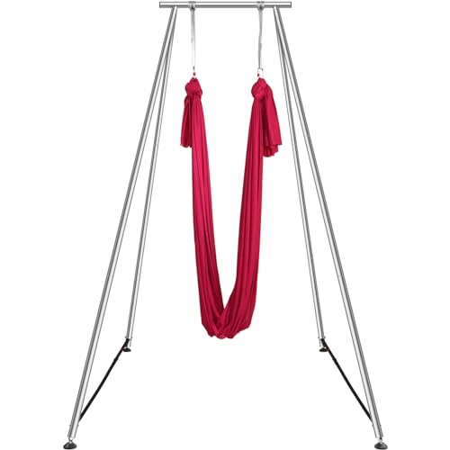 VEVOR Yoga Stand Frame, Max 441-551 lbs Load Swing Stand, Triangular Structure Aerial Rig, Aerial Silk Stands with Yoga Hammock, Standard & Height-Adjustable Version - color: Red, style: Standard Version