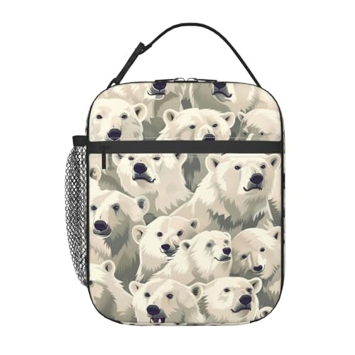 Adorable Polar Bear Insulated Lunch Box, Reusable Thermal Lunchbox with White Wildlife Illustration, Portable Handbags for Office, Beach, Camping, Road Trip, Hiking, Gifts for Kids Adults - color: Polar Bear