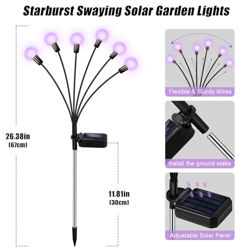 ZFNN Solar Garden Lights Outdoor, 4 Pack Firefly Swaying Lights Purple, Waterproof 6 Pack 36 Heads Garden Decor for Yard Patio Pathway Lawn, Gardening Gifts for Women Christmas Decoration - color: Purple, size: 6 Pack 36 LED