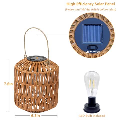 Eyassi Rattan Solar Lights, 4 Pack Solar Lanterns Outdoor Waterproof, Outdoor Lights for Yard, Hanging Lantern with Handle, Decorative Lanterns for Garden, Tabletop, Tree Lighting (Bulbs Included) - size: 4 Pack-Brown