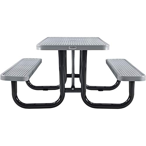Global Industrial 6’L Rectangular Picnic Table, Expanded Metal, Gray Thermoplastic Coating, Attached Benches, 1-1/2” Umbrella Pole Hole, Outdoor-Rated, 1000 lb Capacity, 72” x 30” Tabletop - color: Grey
