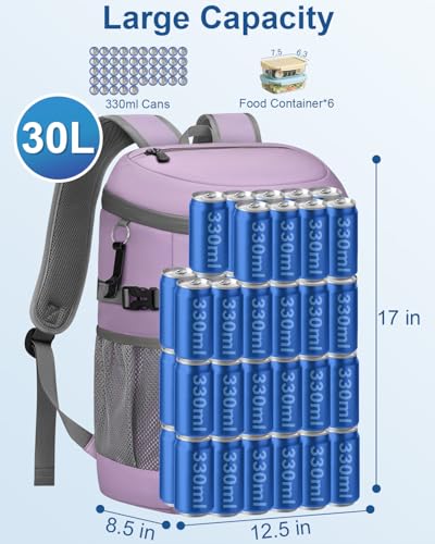 Pritent Cooler Backpack Insulated Waterproof,30/45 Cans Backpack Coolers Leakproof Lunch Backpack for Men Women Portable Soft Cooler Bag for Beach Camping Trave Picnic - color: leather purple, size: 45 Cans