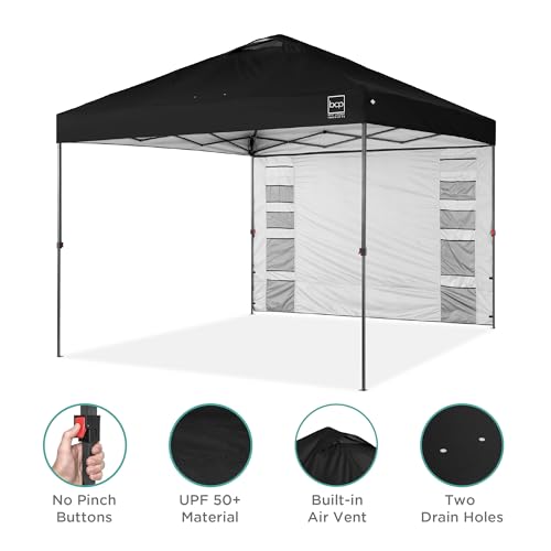Best Choice Products 10x10ft Pop Up Canopy Tent with Sidewall, 1 Person 1 Minute Set Up, Carry Case, 4 Weight Bags - Black - color: Black, size: 10x10ft w/ Sidewall