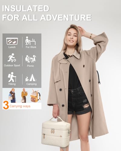 Capolo Lunch Box for Women Men Adults,Insulated Lunch Bag Leakproof Lunch Cooler Box with Removable Strap Cute Lunch Tote Bags Reusable Thermal Lunchbox for School Work Picnic(Small,Beige) - color: Beige, size: Small