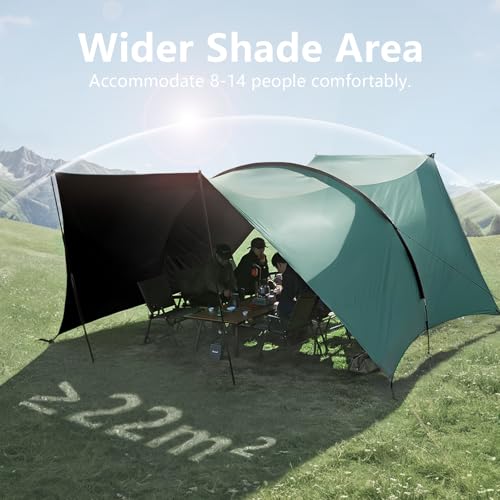 BISINNA Camping Tarp 18x13ft Car Awning Blackout Waterproof Hammock Rain Fly Sun Shade Rain Protection Canopy for Outdoor Beach Picnic (Green) - color: Green