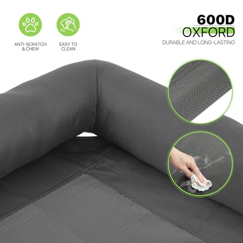 Magshion Cooling Elevated Dog Bed w/Removable Bolster, Portable Raised Outdoor Indoor Dog Cots Chew Proof Pet Hammock with Breathable Mesh for Small Dogs up to 50 lbs, Dark Gray