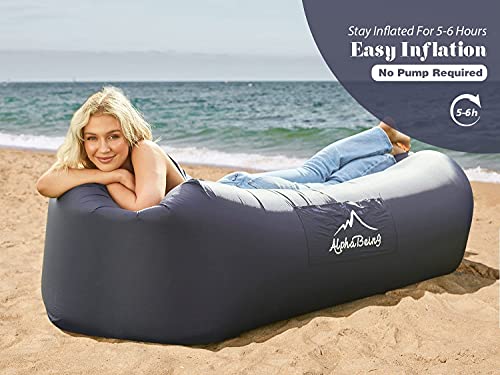 AlphaBeing Inflatable Lounger Air Sofa, Portable Inflatable Couch Mesh Hollow Air Hammock Anti Leakage Air Chair for Outdoor Camping Beach Traveling - color: Navy