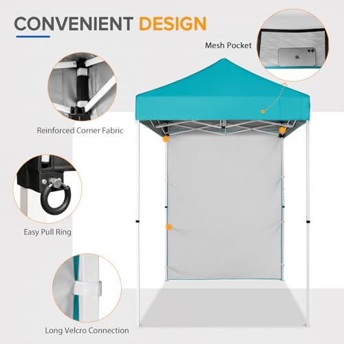EAGLE PEAK Pop up Canopy 5x5, Outdoor Portable Canopy Tent with One Removable Sunwall, Carry Bag Included, Turquoise - color: Turquoise