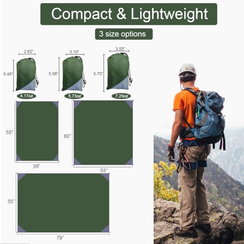 Orga'Neat Pocket Picnic Blanket, Beach Mat Waterproof Sandproof, Compact Lightweight Small Tarp for Camping, Hiking, Backpacking, Festival, Travel, Foldable in Bags (Army Green/Grey, 55"x60") - color: Army Green/Grey, size: 55"x60"