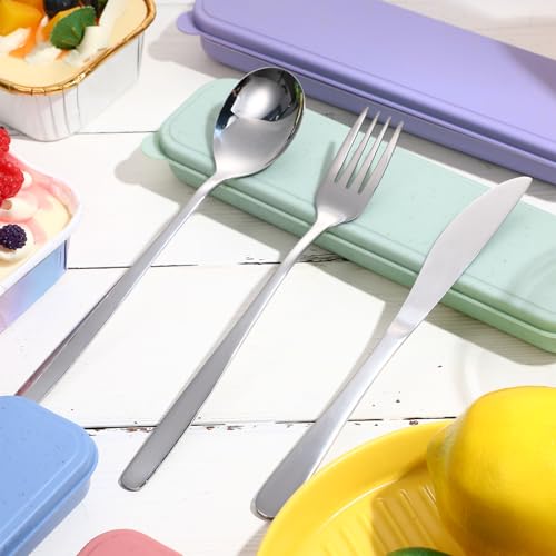 Yinkin 4 Pack Portable Travel Utensils Set with Case Reusable Stainless Steel Silverware Flatware Camping Cutlery Include Fork Spoon Knife for Work School Dishwasher Safe (Purple, Green, Blue, Pink) - color: Purple,Green,Blue,Pink
