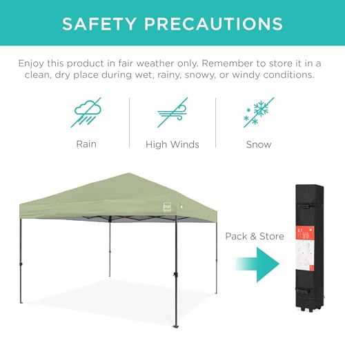 Best Choice Products 10x10ft Pop Up Canopy Tent, Outdoor Shade, 1 Person 1 Minute Set Up, Carry Case, 4 Weight Bags - Sage Green - color: Sage Green, size: 10x10ft