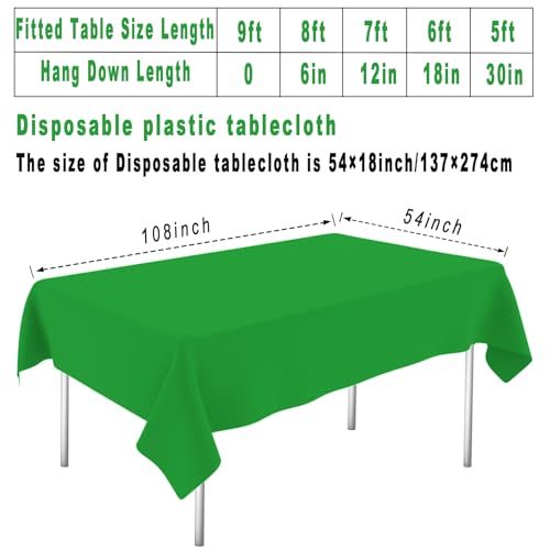 4 Pack Dark Green Plastic Tablecloths Disposable Tablecloths Dark Green Table Cloths for Parties Birthdays Graduations Restaurants Weddings,Picnics,Fits 6 to 8 Foot Rectangle Tables (54 × 108 Inch) - color: Solid Deep Green, size: 54" x 108" Rectangular (