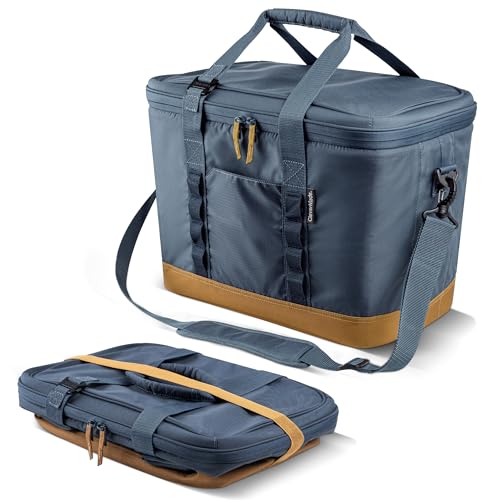 CleverMade Pacifica Collapsible Cooler Bag – Large Portable Cooler Bag for Travel, Foldable Insulated Cooler for Beach, Picnic & Tailgating, Holds Up to 50 Cans, Leakproof Soft Carry Cooler - Ocean - color: Ocean Cognac, size: Large