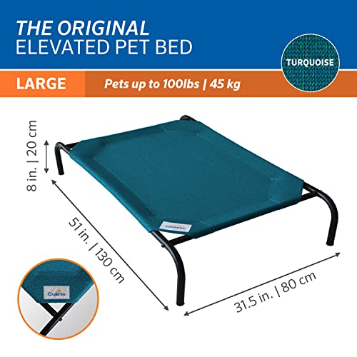Coolaroo Original Elevated Dog Bed - Breathable Off-The-Ground Pet Bed with Cooling Fabric, Joint Relief & Moisture-Resistant Fabric, 100% Recyclable, Easy Clean, Turquoise, Large - color: Turquoise, style: Large Dog Bed