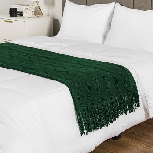 PAVILIA Emerald Green Knit Throw Blanket for Couch Bed, Soft Knitted Farmhouse Sofa Throw for Living Room, Lightweight Decorative Summer Throw Blanket for Chair, Outdoor Textured Boho Blanket, 50x60 - color: Emerald Green, size: 50 X 60 Inches - Throw