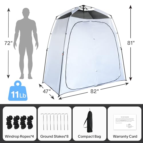 EighteenTek® Upgraded Pop Up Shower Tent, 2-Room Changing Tent Privacy Shelter with Floor & Dual Doors, Portable Camping Toilet & Bathroom Tents, 83" x 47" x 77.6"H - color: White, size: 83"L x 47"W x 78"H