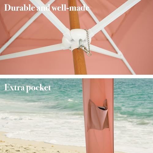 AMMSUN Beach Cabana with Fringe, 7' x 7' Boho Beach Canopy with Tassels, Easy Set up & Premium Wood Pole, Cabana Tent with Sand Pockets, Instant Sun Shade for Sand, Garden, Patio, Coral Pink - color: Coral Pink