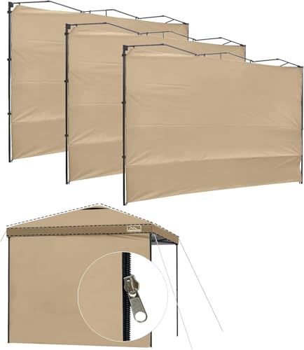 KAMPKEEPER 10X10 Canopy Tent Sidewalls with Zipper for Canopy Frame, 3Pcs Sunwalls Only, UPF50+ Waterproof Side Walls(Light Khaki) - color: Light Khaki