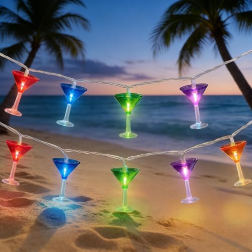 Margarita Party Decorations Lights, 8.5Ft Summer Beach Themed String Lights with 10 Multicolor Cocktail Glass LED Lights, Plug in Summer Decor for Indoor Outdoor Camp Holiday Party Decks Bedroom - color: Cocktail