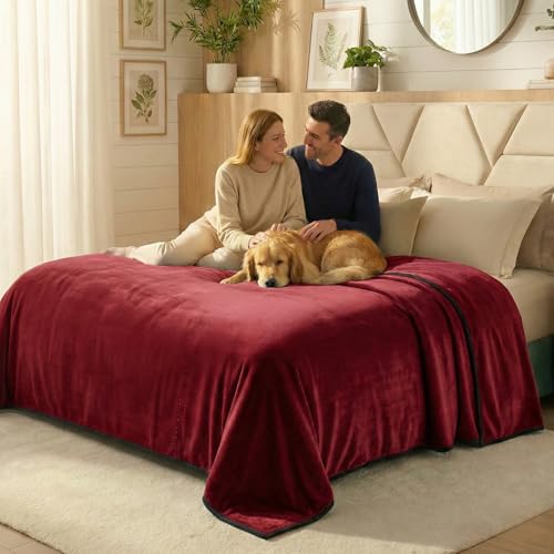 Paw Buddies Premium Waterproof Blanket 80"x90" Velvet-Feel Reversible Throw – Leakproof, Machine Washable Bed & Sofa King Size Protector for Couples, Pets & Travel + Bonus Small Blanket - color: Burgundy