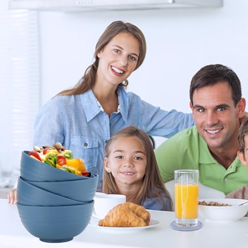Unbreakable Wheat Straw Cereal Bowls Set of 4, 24 OZ Microwave and Dishwasher Safe Lightweight Soup and Salad Bowl Sets, Reusable Dessert Bowls for Rice, Pasta, Snack, Fruit, BPA Free (Dark Blue) - color: Dark Blue