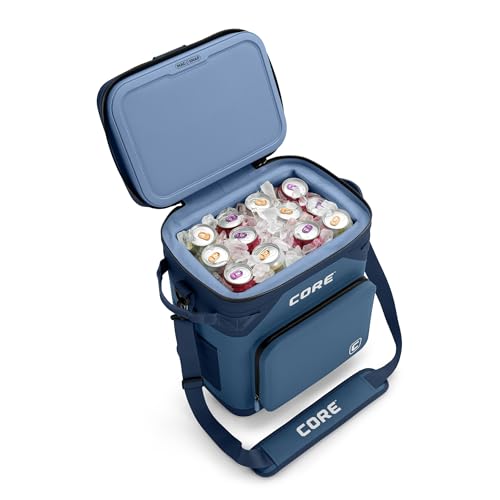 CORE Magnetic Leak Proof Soft Cooler with Waterproof Zipper | Insulated Bag Portable Ice Chest Box | Best Soft Cooler for Food & Beverages for Tailgating, Car Camping, Travel, and Family Beach Picnics - color: Navy, size: 36 Can