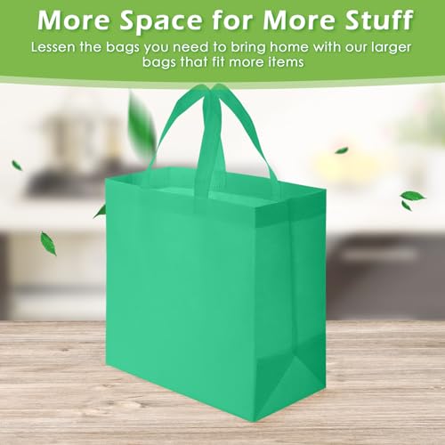 Reginary 100 PCS Reusable Totes Bags - Non Woven Grocery Handle Bags for Shop Events & Retail Store(Green) - color: Green