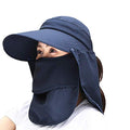 Outdoor UPF 50+ UV Sun Protection Waterproof Breathable Face Neck Flap Cover Folding Sun Hat for Men/Women - color: Navy