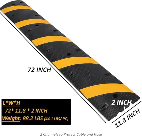 6Ft 2 Packs Recycled Rubber Speed Bump, 25000 Lbs Capacity Heavy Duty Traffic Calming Hump, 2 Channel Modular Cable Protector Ramps for Asphalt Concrete Gravel Driveway Road - size: 6ft