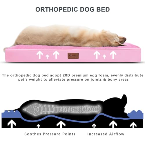 Waterproof Dog Bed Medium Size Dog Orthopedic Pet Beds for Crate with Removable Washable Cover Egg-Crate Foam Pet Pad Mat with Anti-Slip Bottom, 35x22 Inch, Pink - color: Pink, size: 35"L x 22"W x 3"H