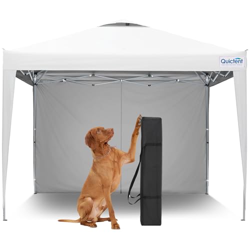 Quictent 10x10 Pop Up Canopy Tent with 1 Sidewall, Instant Setup Gazebo for 1 Person, Portable & Compact, Waterproof & UV Protection, Ideal for Camping, Beach, Parties, and Outdoor Events - color: White, size: 10x10 with 1 Sidewall