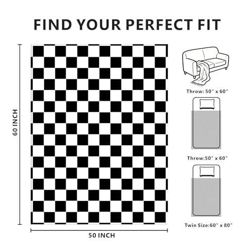 Edenleaf Black Checkered Blanket, Soft Cozy Fleece Checkered Throw Blankets for Bed Sofa Couch Camping, Ultra Fluffy Throws for All Seasons, 50x60 Inch, Black - color: 02 Black (Big Checkered), size: Throw-50"x60"