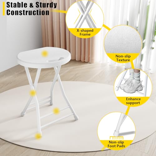 Folding Stool, 18 Inch Foldable Stool with Handle & Steel Frame, Pack of 10 Folding Bar Stools, 440lbs Sturdy Foldable Lightweight Metal Chair for Camping, Indoor and Outdoor, White - color: White, size: Pack of 10