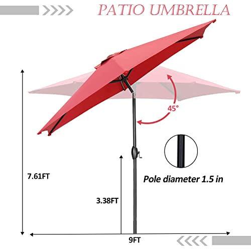 HYD-Parts 9FT Patio Umbrella Outdoor Table Umbrella,Market Umbrella with Push Button Tilt and Crank for Garden, Lawn, Deck, Backyard & Pool, No base (Red) - color: Red, size: Umbrella Only