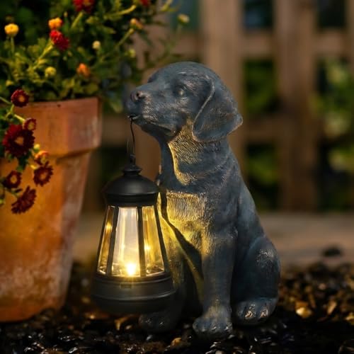 Lyeasw Solar Dog Statues with Lantern – 8.4 inch Waterproof Outdoor Dog Decor for Garden, Yard & Porch, Auto On/Off Solar Light, Gift for Mom & Dog Lovers, Dog Memorial Gifts - color: Dog