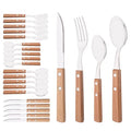Silver Flatware Set with Natural Wood Handle, 24 PCS Silverware Set for 6, Premium 18/8 (304) Stainless Steel Cutlery Set, Forks Spoons and Knives Set for Home/Camping/Travel, Mirror Finish - size: 24-Piece for 6