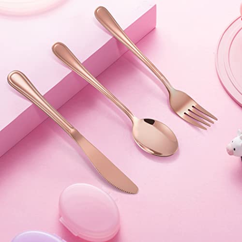 LIANYU 12-Piece Rose Gold Kids Silverware Set, Stainless Steel Toddler Utensils Flatware Set, Child Cutlery Tableware for 4, Include knife Fork Spoon, Mirror Finished, Dishwasher Safe - color: Copper
