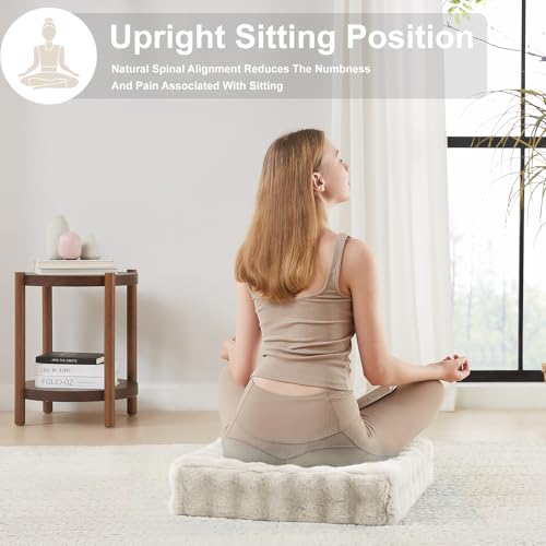 JKMAX 2 Pcs High Density Foam Floor Pillow - Upgraded Large Pillows Seating for Adults - Outdoor Floor Cushion with Soft Tufted Cover - Yoga Pillows for Sitting On Floor - 22 Inch Almond White - color: Almon White, size: 2 Counts