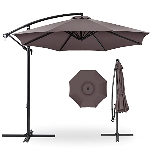 Best Choice Products 10ft Offset Hanging Market Patio Umbrella w/Easy Tilt Adjustment, Polyester Shade, 8 Ribs for Backyard, Poolside, Lawn and Garden - Deep Taupe - color: Deep Taupe, size: Offset