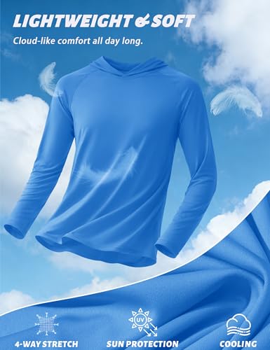 KEFITEVD Men's Sun Protection UPF 50+ Hoodie Shirts Long Sleeve Swimming Fishing Shirt SPF UV Quick Dry Rash Guards - color: Azure, size: Small