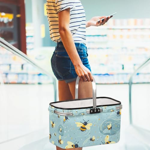 Picnic Basket, MARYHFENVA Collapsible Shopping Basket 40L Portable Grocery Basket with Handles Reusable Folding Market Basket Large Christmas Basket - color: Bee(style 2)