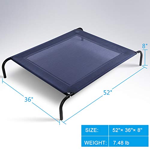 Large Original Elevated Dog Bed 52" × 36" × 8" Cooling Raised Pet Cot with Durable Textilene Mesh Fabric, Breathable Mat, No-Slip Feet, Indoor or Outdoor Use (XL)
